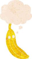 cartoon banana and thought bubble in retro textured style vector