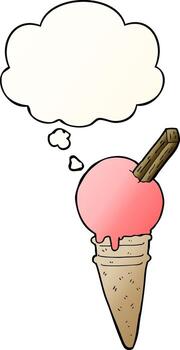 cartoon ice cream and thought bubble in smooth gradient style vector