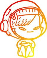 warm gradient line drawing cartoon astronaut woman vector