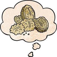 cartoon walnuts and thought bubble in grunge texture pattern style vector