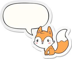 cute cartoon fox and speech bubble sticker vector
