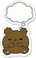 cartoon bear and thought bubble as a printed sticker vector