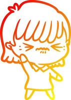 warm gradient line drawing annoyed cartoon girl vector