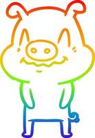 rainbow gradient line drawing nervous cartoon pig vector