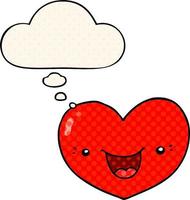 cartoon love heart character and thought bubble in comic book style vector