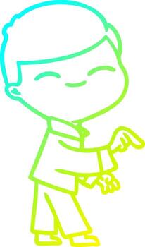 cold gradient line drawing cartoon smiling boy pointing vector