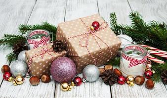 Christmas gift box and decorations photo