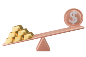 apreciación del oro frente al dólar en escalas 3d ilustración icono financiero para el mercado de valores png