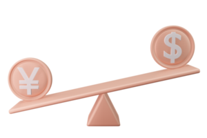 Currency appreciation on scales 3D illustration Financial icon for stock market png