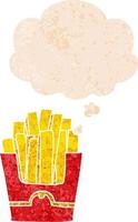 cartoon fries and thought bubble in retro textured style vector