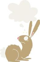 cartoon startled bunny rabbit and thought bubble in retro style vector