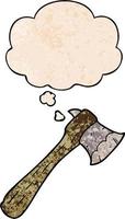 cartoon axe and thought bubble in grunge texture pattern style vector