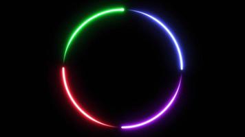 loop neon glanzende cirkel futuristisch geometrisch grafisch bewegende beelden, gloed animatie effect frame toekomst, uitzending kleurrijke verlichting voor billboard fluorescerende weergave in retro bar feest nachtleven