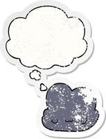 cute cartoon cloud and thought bubble as a distressed worn sticker vector