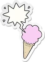 cartoon ice cream and speech bubble sticker vector