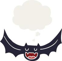 cartoon bat and thought bubble in retro style vector