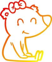 warm gradient line drawing sitting female bear cartoon vector