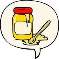 cartoon jar of honey and speech bubble in comic book style vector