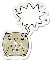 cartoon owl and speech bubble distressed sticker vector