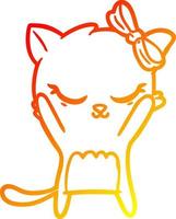 warm gradient line drawing cute cartoon cat with bow vector