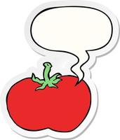 cartoon tomato and speech bubble sticker vector