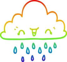 dibujo de línea de gradiente de arco iris nube de tormenta de dibujos animados vector