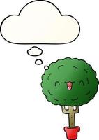 cartoon happy tree and thought bubble in smooth gradient style vector