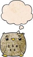 cartoon owl and thought bubble in grunge texture pattern style vector