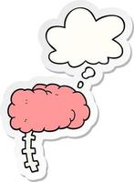 cartoon brain and thought bubble as a printed sticker vector