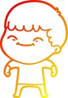 warm gradient line drawing cartoon happy boy vector