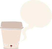 cartoon coffee cup and speech bubble in retro style vector