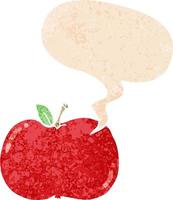 cartoon apple and speech bubble in retro textured style vector