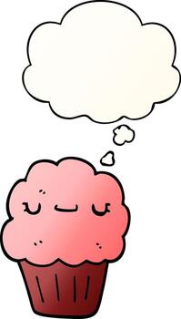 cartoon muffin and thought bubble in smooth gradient style vector