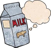 cartoon milk carton and thought bubble in grunge texture pattern style vector