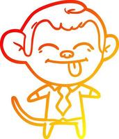 dibujo de línea de gradiente cálido gracioso mono de dibujos animados con camisa y corbata vector