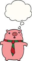 cartoon pig wearing office tie and thought bubble vector