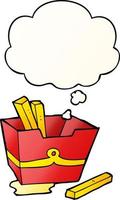 cartoon box of fries and thought bubble in smooth gradient style vector