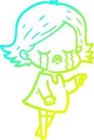 cold gradient line drawing cartoon girl crying vector