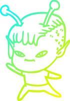 cold gradient line drawing cute cartoon alien girl vector