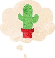 cartoon cactus and thought bubble in retro textured style vector