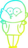 cold gradient line drawing cartoon bald man staring vector