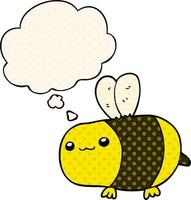 cartoon bee and thought bubble in comic book style vector