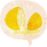 cartoon cut lemon and speech bubble in retro textured style vector