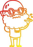 warm gradient line drawing cartoon worried man with beard and spectacles vector