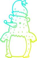 cold gradient line drawing cartoon bear wearing christmas hat vector