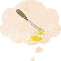 cartoon knife spreading butter and thought bubble in retro textured style vector