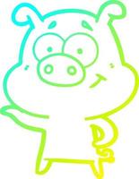 línea de gradiente frío dibujo cerdo de dibujos animados señalando vector