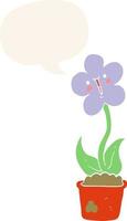 cute cartoon flower and speech bubble in retro style vector