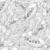 Seamless music background with notes and piano vector