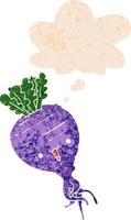 cartoon turnip and thought bubble in retro textured style vector